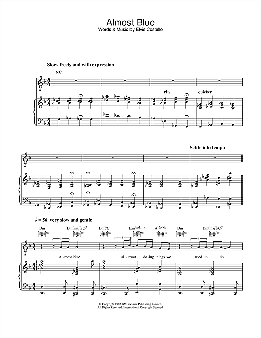 Preview Diana Krall Almost Blue Jazz sheet music, notes and chords for Piano, Vocal & Guitar, SKU: 28035 sheet music, piano notes, chords, guitar tabs, score, transpose, transcribe, how to play, guide, download, learn, tutorial, progression, song, artist, awards, billboard, mtv, vh1, tour, single, album, release