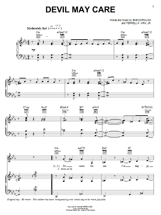 Preview Diana Krall Devil May Care Jazz sheet music, notes and chords for Piano & Vocal, SKU: 53186 sheet music, piano notes, chords, guitar tabs, score, transpose, transcribe, how to play, guide, download, learn, tutorial, progression, song, artist, awards, billboard, mtv, vh1, tour, single, album, release