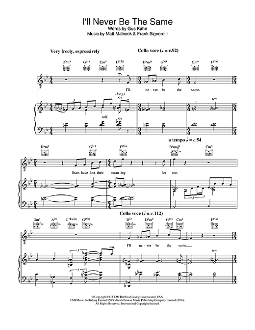 Preview Diana Krall I'll Never Be The Same Jazz sheet music, notes and chords for Piano, Vocal & Guitar, SKU: 28039 sheet music, piano notes, chords, guitar tabs, score, transpose, transcribe, how to play, guide, download, learn, tutorial, progression, song, artist, awards, billboard, mtv, vh1, tour, single, album, release