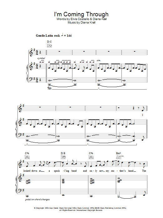Download Diana Krall I'm Coming Through sheet music and printable PDF score & Jazz music notes