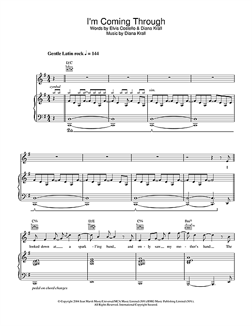 Preview Diana Krall I'm Coming Through Jazz sheet music, notes and chords for Piano, Vocal & Guitar, SKU: 28040 sheet music, piano notes, chords, guitar tabs, score, transpose, transcribe, how to play, guide, download, learn, tutorial, progression, song, artist, awards, billboard, mtv, vh1, tour, single, album, release
