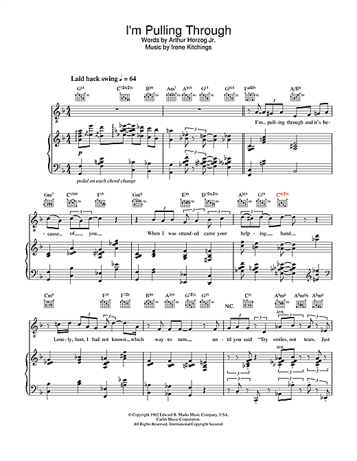Preview Diana Krall I'm Pulling Through Jazz sheet music, notes and chords for Piano, Vocal & Guitar, SKU: 28041 sheet music, piano notes, chords, guitar tabs, score, transpose, transcribe, how to play, guide, download, learn, tutorial, progression, song, artist, awards, billboard, mtv, vh1, tour, single, album, release