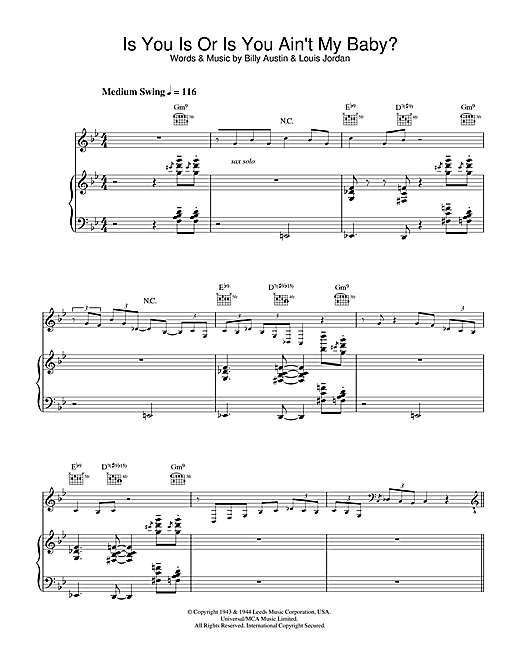 Preview Diana Krall Is You Is Or Is You Ain't My Baby? Jazz sheet music, notes and chords for Tenor Saxophone, SKU: 107306 sheet music, piano notes, chords, guitar tabs, score, transpose, transcribe, how to play, guide, download, learn, tutorial, progression, song, artist, awards, billboard, mtv, vh1, tour, single, album, release