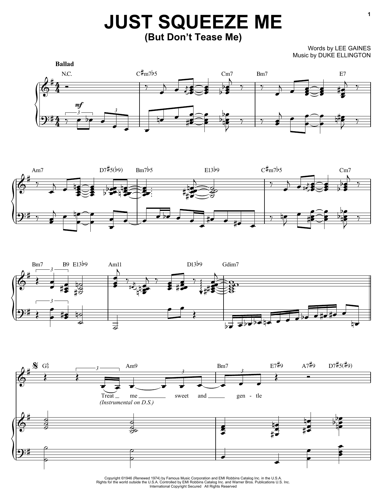 Preview Diana Krall Just Squeeze Me (But Don't Tease Me) Jazz sheet music, notes and chords for Piano, Vocal & Guitar (Right-Hand Melody), SKU: 53182 sheet music, piano notes, chords, guitar tabs, score, transpose, transcribe, how to play, guide, download, learn, tutorial, progression, song, artist, awards, billboard, mtv, vh1, tour, single, album, release