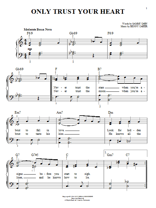 Preview Diana Krall Only Trust Your Heart Jazz sheet music, notes and chords for Piano, Vocal & Guitar (Right-Hand Melody), SKU: 53184 sheet music, piano notes, chords, guitar tabs, score, transpose, transcribe, how to play, guide, download, learn, tutorial, progression, song, artist, awards, billboard, mtv, vh1, tour, single, album, release