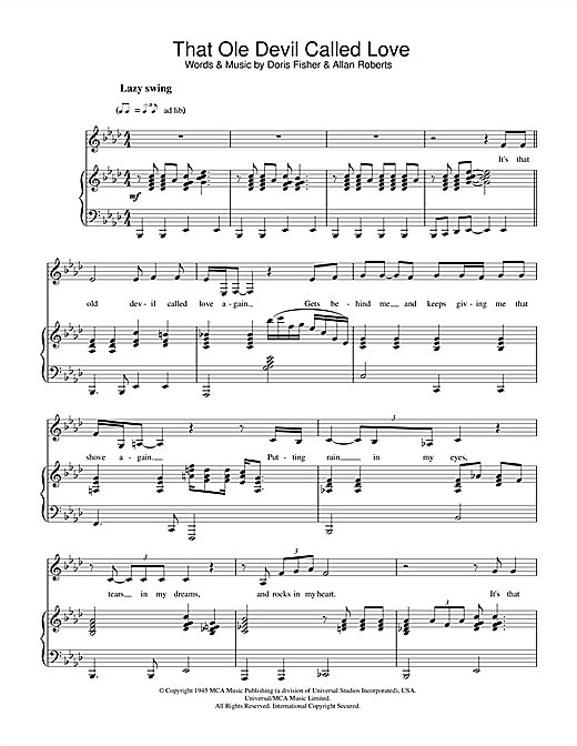 Preview Diana Krall That Ole Devil Called Love Jazz sheet music, notes and chords for Keyboard, SKU: 109719 sheet music, piano notes, chords, guitar tabs, score, transpose, transcribe, how to play, guide, download, learn, tutorial, progression, song, artist, awards, billboard, mtv, vh1, tour, single, album, release