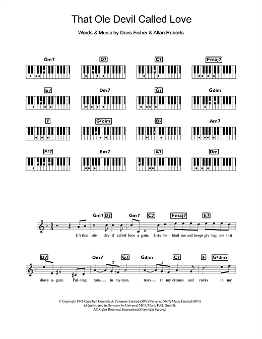 Preview Diana Krall That Ole Devil Called Love Jazz sheet music, notes and chords for Keyboard, SKU: 109719 sheet music, piano notes, chords, guitar tabs, score, transpose, transcribe, how to play, guide, download, learn, tutorial, progression, song, artist, awards, billboard, mtv, vh1, tour, single, album, release