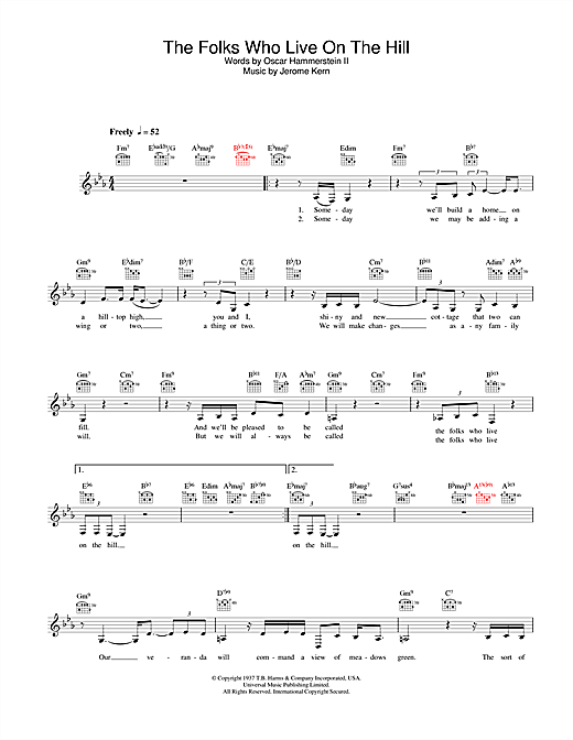 Preview Diana Krall The Folks Who Live On The Hill Jazz sheet music, notes and chords for Melody Line, Lyrics & Chords, SKU: 31594 Download Diana Krall The Folks Who Live On The Hill sheet music and printable PDF score & Jazz music notes