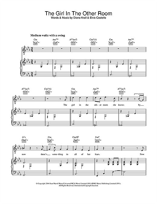Preview Diana Krall The Girl In The Other Room Jazz sheet music, notes and chords for Piano, Vocal & Guitar, SKU: 28038 sheet music, piano notes, chords, guitar tabs, score, transpose, transcribe, how to play, guide, download, learn, tutorial, progression, song, artist, awards, billboard, mtv, vh1, tour, single, album, release