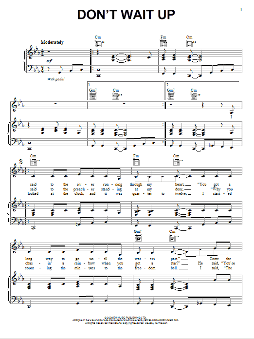 Preview Diane Birch Don't Wait Up Pop sheet music, notes and chords for Piano, Vocal & Guitar (Right-Hand Melody), SKU: 76268 Download Diane Birch Don't Wait Up sheet music and printable PDF score & Pop music notes