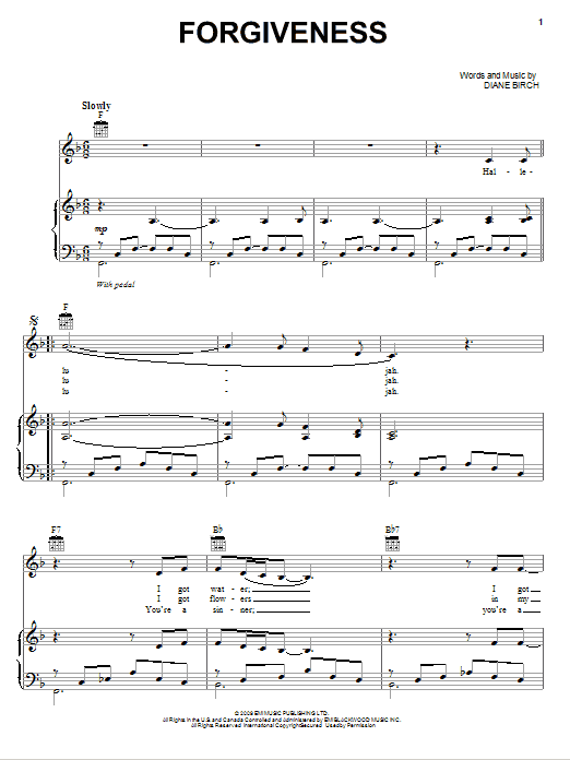 Preview Diane Birch Forgiveness Pop sheet music, notes and chords for Piano, Vocal & Guitar (Right-Hand Melody), SKU: 76289 Download Diane Birch Forgiveness sheet music and printable PDF score & Pop music notes