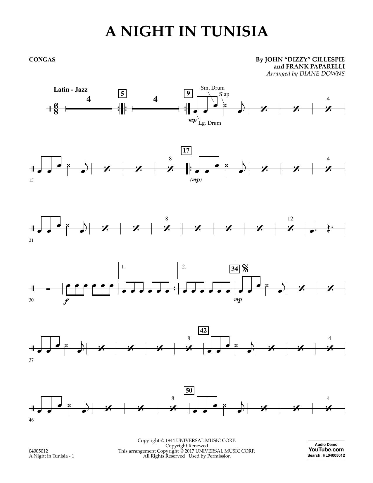 Download Diane Downs A Night in Tunisia - Congas sheet music and printable PDF score & Jazz music notes