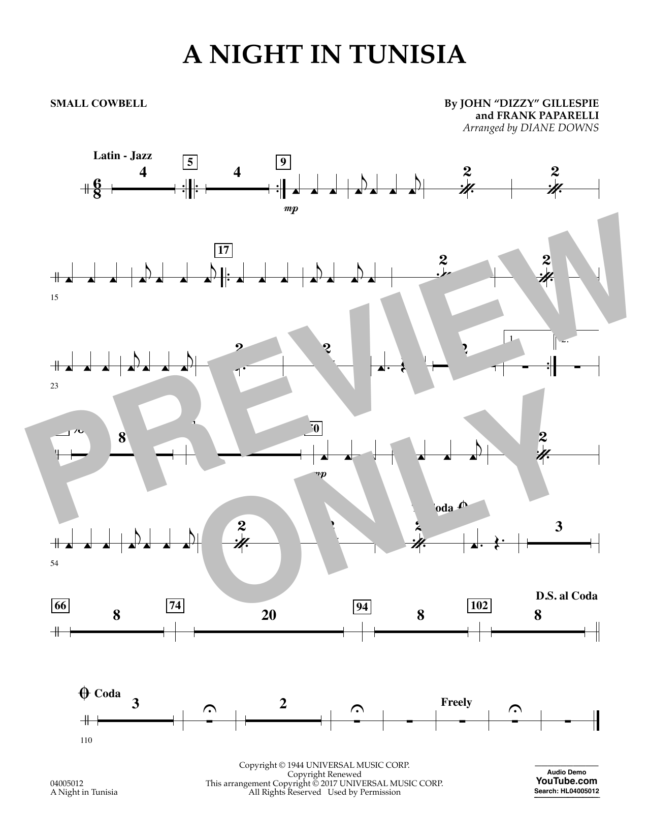 Download Diane Downs A Night in Tunisia - Cowbell sheet music and printable PDF score & Jazz music notes