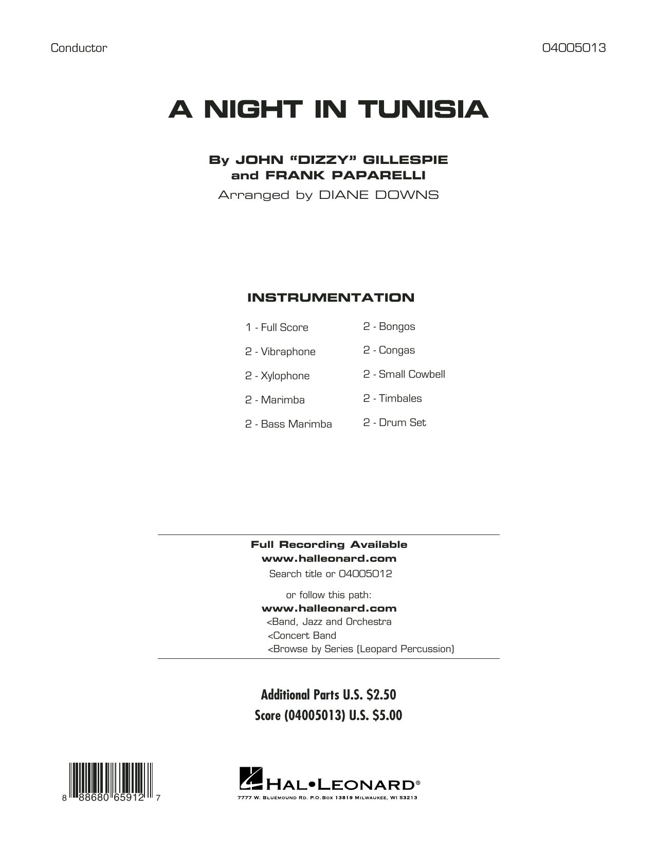 Download Diane Downs A Night in Tunisia - Full Score sheet music and printable PDF score & Jazz music notes