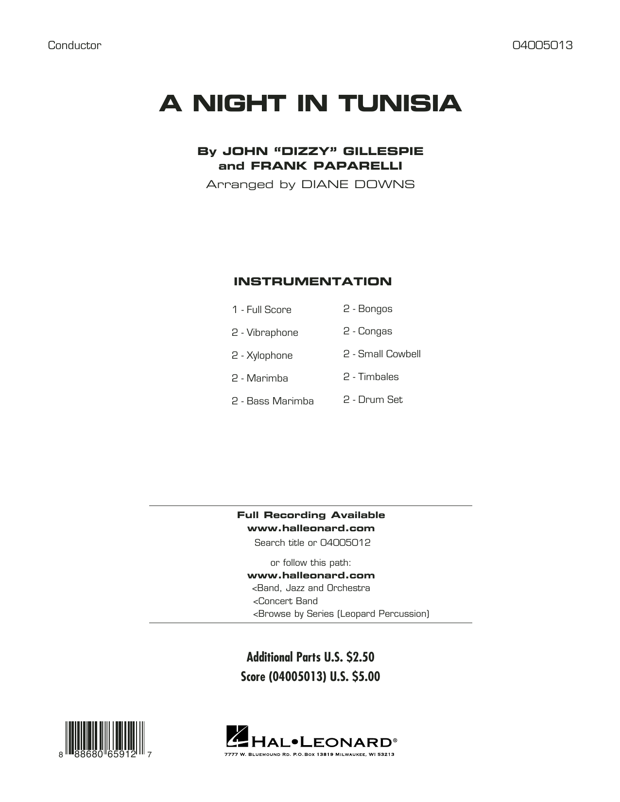 Preview Diane Downs A Night in Tunisia - Full Score Jazz sheet music, notes and chords for Concert Band, SKU: 361644 Download Diane Downs A Night in Tunisia - Full Score sheet music and printable PDF score & Jazz music notes