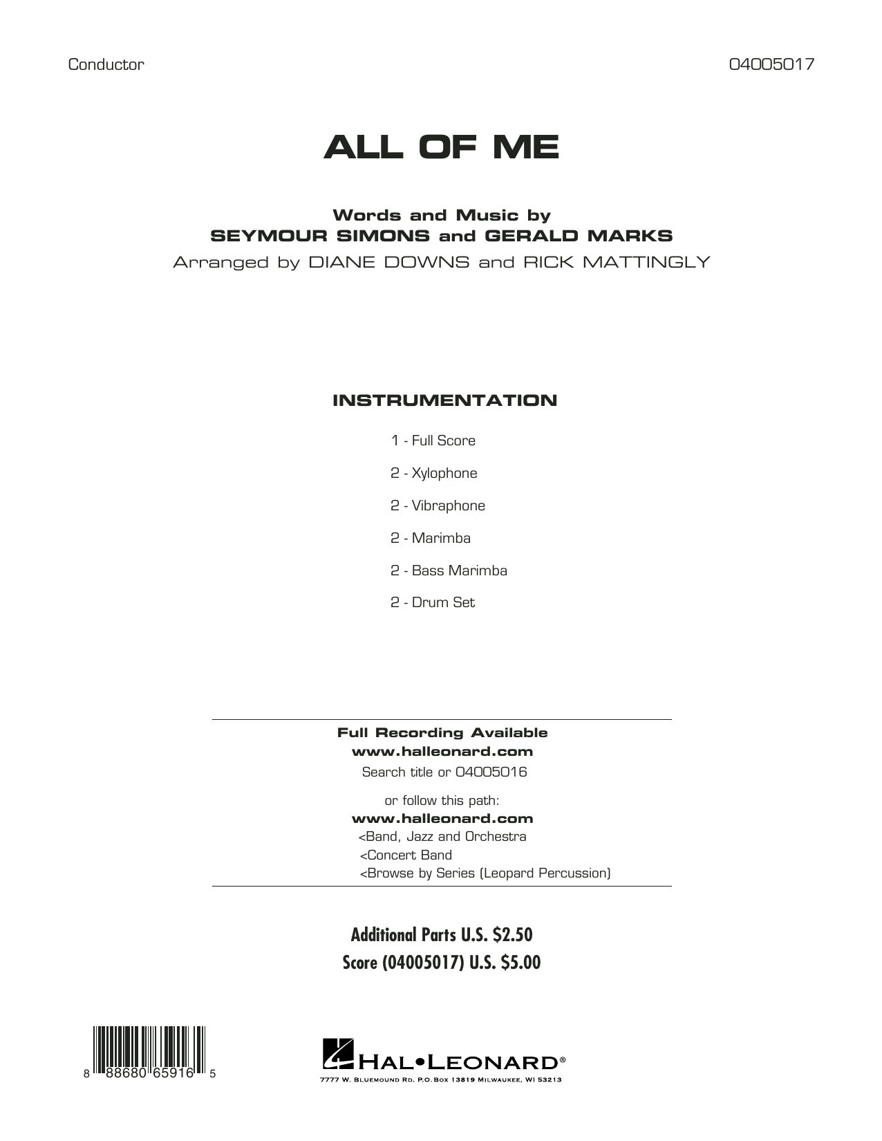 Download Diane Downs All of Me - Full Score sheet music and printable PDF score & Jazz music notes