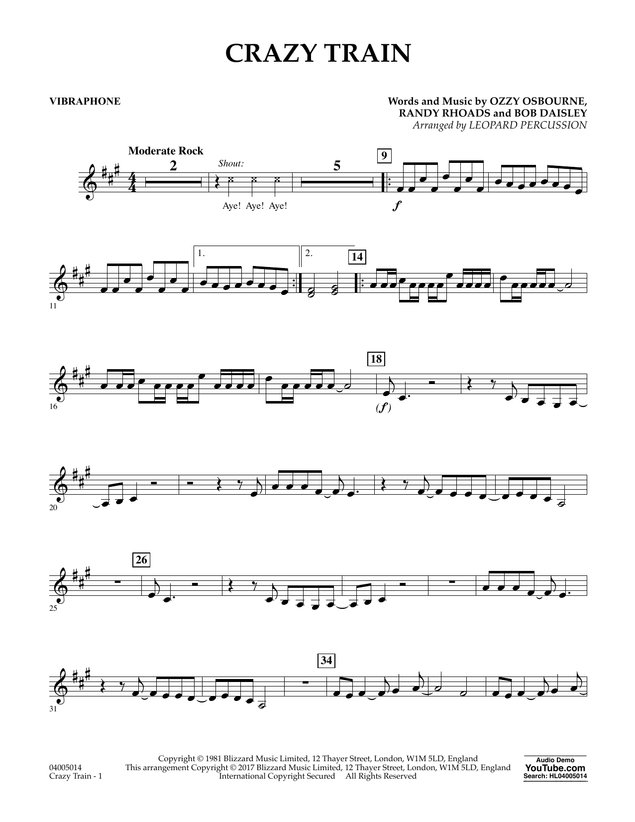 Download Diane Downs Crazy Train - Vibes sheet music and printable PDF score & Metal music notes