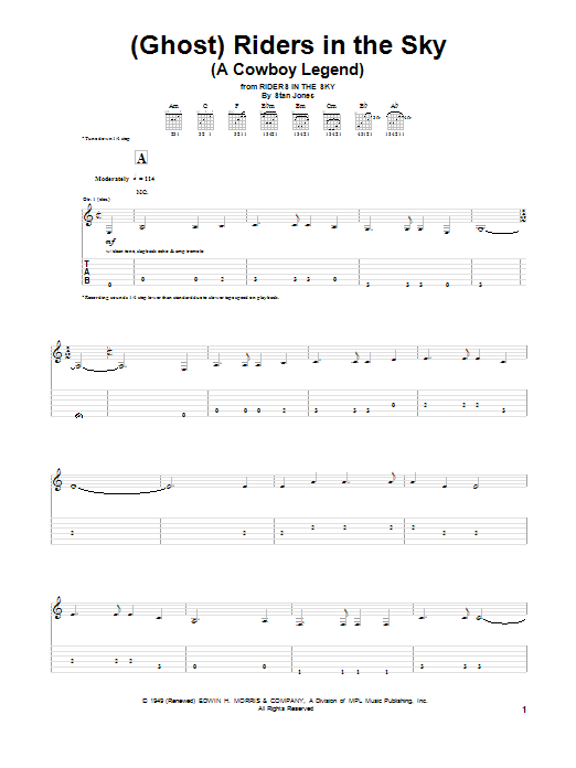 Preview Dick Dale (Ghost) Riders In The Sky (A Cowboy Legend) Country sheet music, notes and chords for Guitar Tab, SKU: 52090 Download Dick Dale (Ghost) Riders In The Sky (A Cowboy Legend) sheet music and printable PDF score & Country music notes