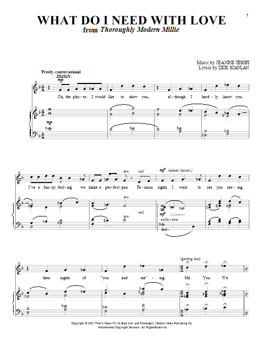 Preview Dick Scanlan What Do I Need With Love Broadway sheet music, notes and chords for Piano, Vocal & Guitar (Right-Hand Melody), SKU: 63170 sheet music, piano notes, chords, guitar tabs, score, transpose, transcribe, how to play, guide, download, learn, tutorial, progression, song, artist, awards, billboard, mtv, vh1, tour, single, album, release