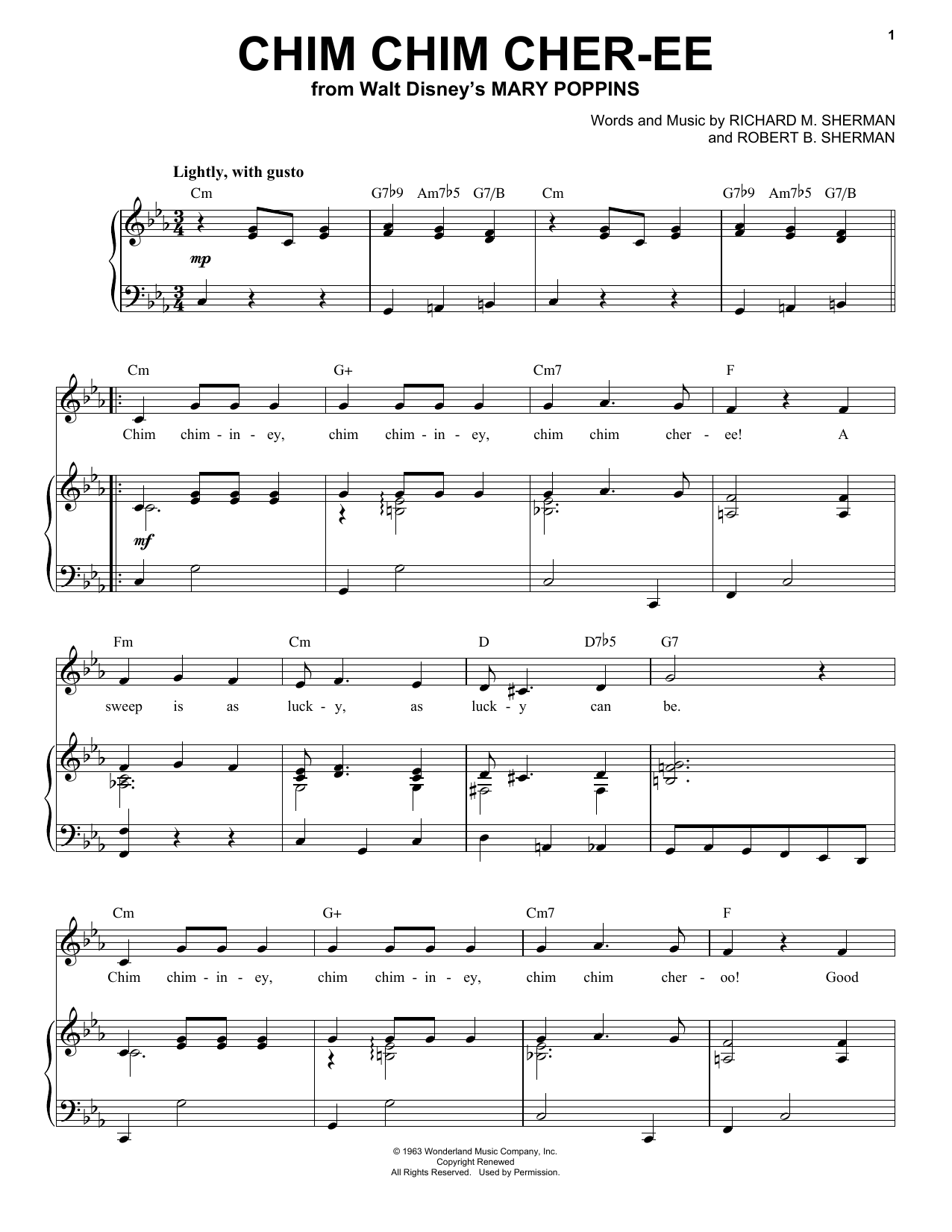Download Sherman Brothers Chim Chim Cher-ee sheet music and printable PDF score & Children music notes