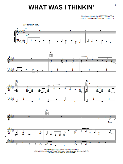 Preview Dierks Bentley What Was I Thinkin' Pop sheet music, notes and chords for Piano, Vocal & Guitar (Right-Hand Melody), SKU: 24827 Download Dierks Bentley What Was I Thinkin' sheet music and printable PDF score & Pop music notes