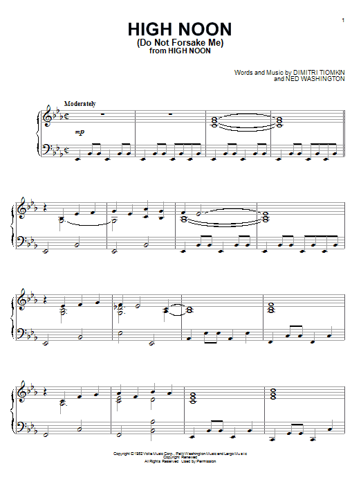 Preview Dimitri Tiomkin High Noon (Do Not Forsake Me) Film and TV sheet music, notes and chords for Piano, SKU: 58715 sheet music, piano notes, chords, guitar tabs, score, transpose, transcribe, how to play, guide, download, learn, tutorial, progression, song, artist, awards, billboard, mtv, vh1, tour, single, album, release