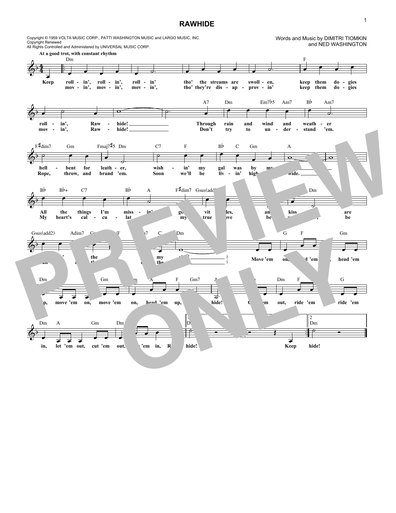 Download The Blues Brothers Rawhide sheet music and printable PDF score & Film and TV music notes