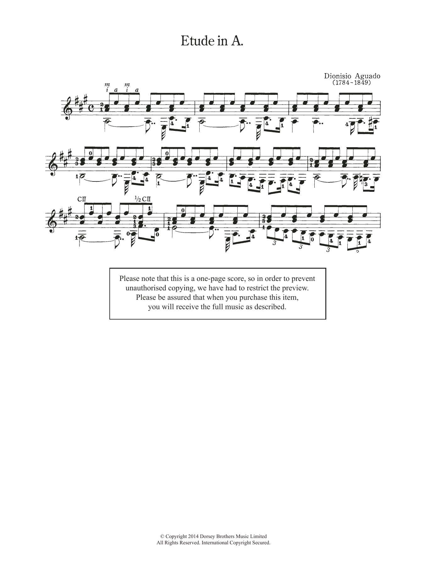 Download Dionisio Aguado Etude In A sheet music and printable PDF score & Classical music notes