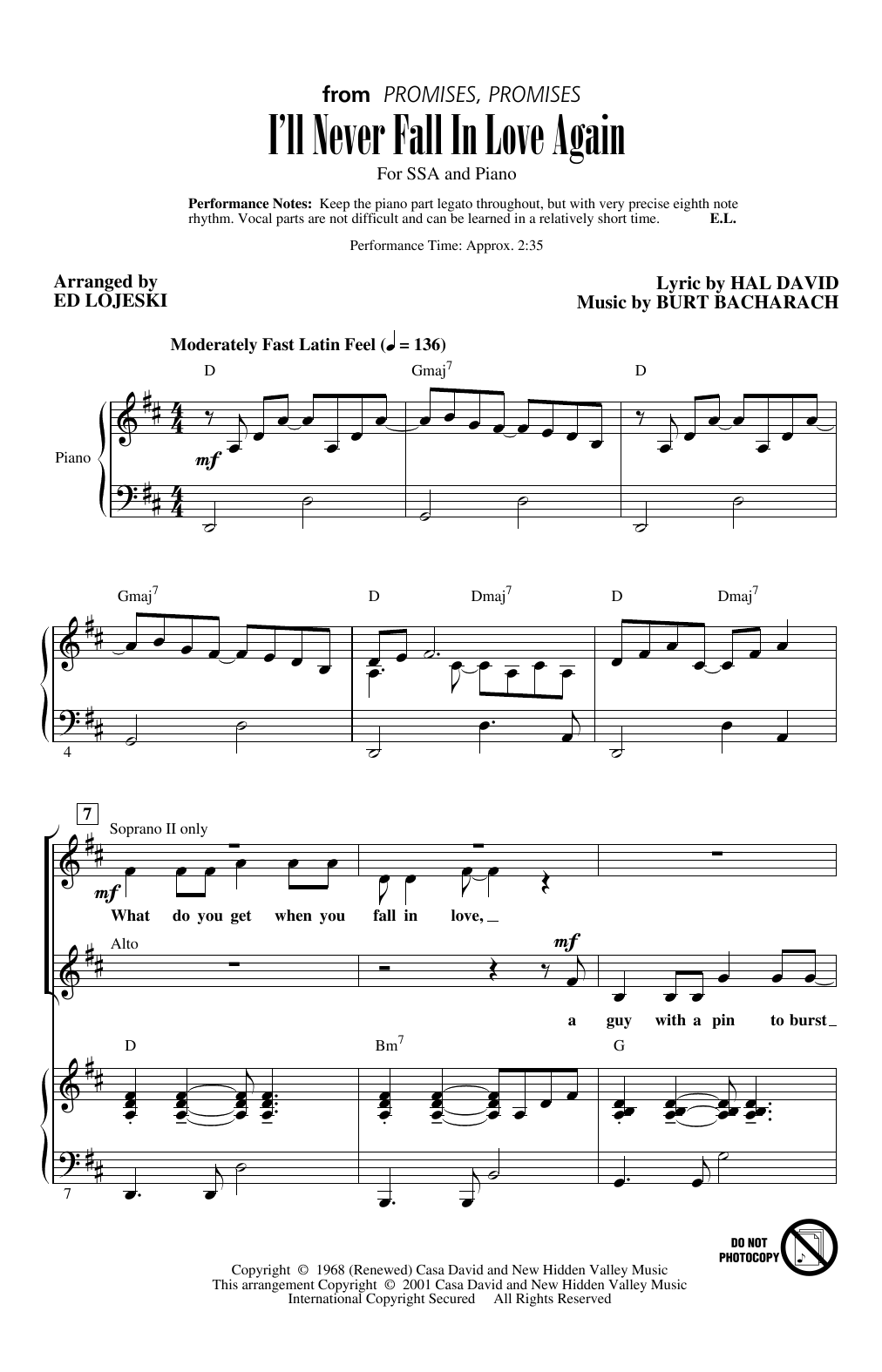 Please Never Fall In Love Again Guitar Chords Download Dionne Warwick "I'll Never Fall In Love Again (arr. Ed Lojeski