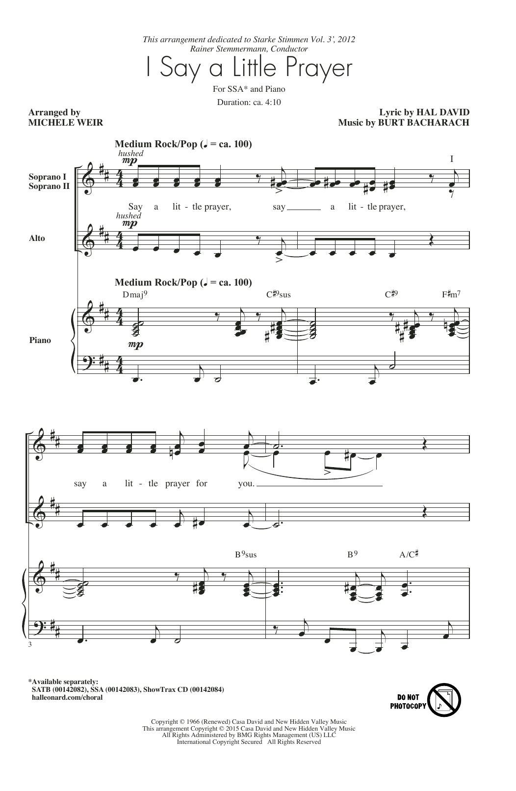 Preview Dionne Warwick I Say A Little Prayer (arr. Michele Weir) Soul sheet music, notes and chords for SSA, SKU: 160090 sheet music, piano notes, chords, guitar tabs, score, transpose, transcribe, how to play, guide, download, learn, tutorial, progression, song, artist, awards, billboard, mtv, vh1, tour, single, album, release
