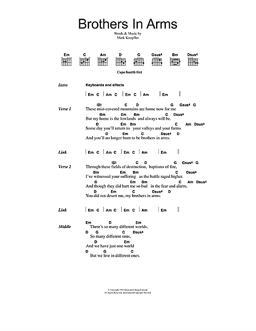 Download Dire Straits Brothers In Arms sheet music and printable PDF score & Rock music notes