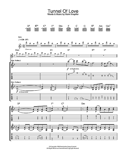 Preview Dire Straits Tunnel Of Love Rock sheet music, notes and chords for Lyrics & Chords, SKU: 108531 sheet music, piano notes, chords, guitar tabs, score, transpose, transcribe, how to play, guide, download, learn, tutorial, progression, song, artist, awards, billboard, mtv, vh1, tour, single, album, release