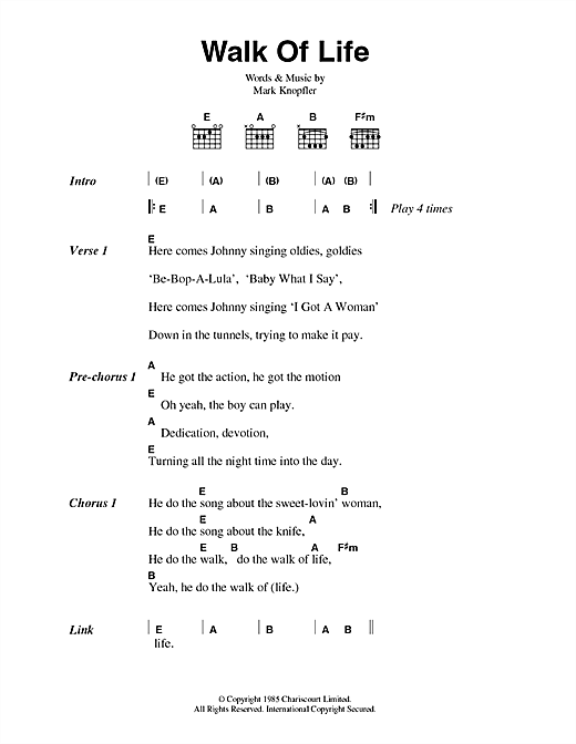 Download Dire Straits Walk Of Life sheet music and printable PDF score & Pop music notes