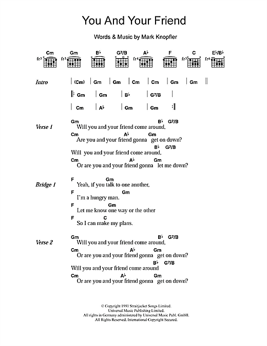 Download Dire Straits You And Your Friend sheet music and printable PDF score & Rock music notes