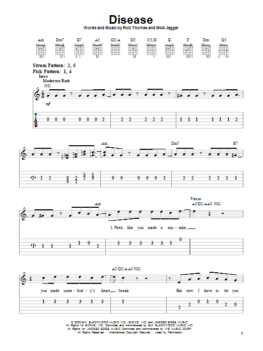 Preview Matchbox Twenty Disease Rock sheet music, notes and chords for Easy Guitar Tab, SKU: 23604 sheet music, piano notes, chords, guitar tabs, score, transpose, transcribe, how to play, guide, download, learn, tutorial, progression, song, artist, awards, billboard, mtv, vh1, tour, single, album, release