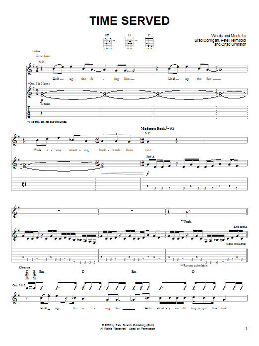 Preview Dispatch Time Served Rock sheet music, notes and chords for Guitar Tab, SKU: 25737 Download Dispatch Time Served sheet music and printable PDF score & Rock music notes