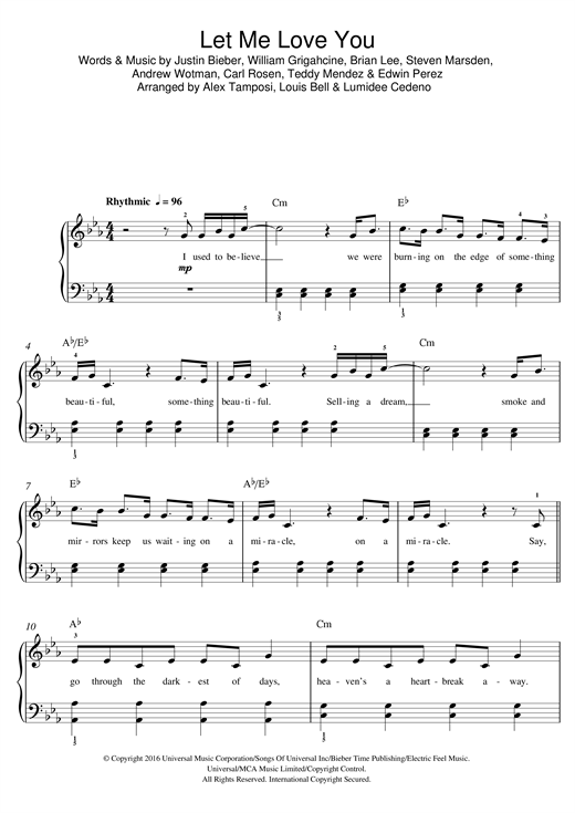 Preview DJ Snake Let Me Love You (feat. Justin Bieber) Pop sheet music, notes and chords for Beginner Piano, SKU: 124441 sheet music, piano notes, chords, guitar tabs, score, transpose, transcribe, how to play, guide, download, learn, tutorial, progression, song, artist, awards, billboard, mtv, vh1, tour, single, album, release