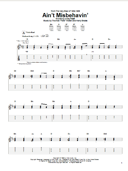 Preview Django Reinhardt Ain't Misbehavin' Jazz sheet music, notes and chords for Guitar Tab, SKU: 21967 Download Django Reinhardt Ain't Misbehavin' sheet music and printable PDF score & Jazz music notes