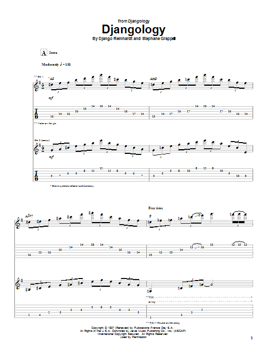 Preview Django Reinhardt Djangology Jazz sheet music, notes and chords for Guitar Tab, SKU: 21979 sheet music, piano notes, chords, guitar tabs, score, transpose, transcribe, how to play, guide, download, learn, tutorial, progression, song, artist, awards, billboard, mtv, vh1, tour, single, album, release