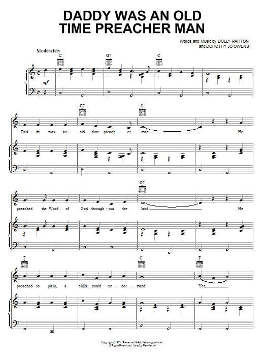 Download Dolly Parton Daddy Was An Old Time Preacher Man sheet music and printable PDF score & Country music notes