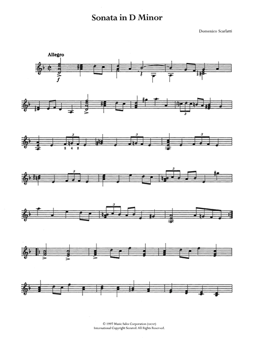 Preview Domenico Scarlatti Sonata In D Minor Classical sheet music, notes and chords for Guitar, SKU: 122474 sheet music, piano notes, chords, guitar tabs, score, transpose, transcribe, how to play, guide, download, learn, tutorial, progression, song, artist, awards, billboard, mtv, vh1, tour, single, album, release