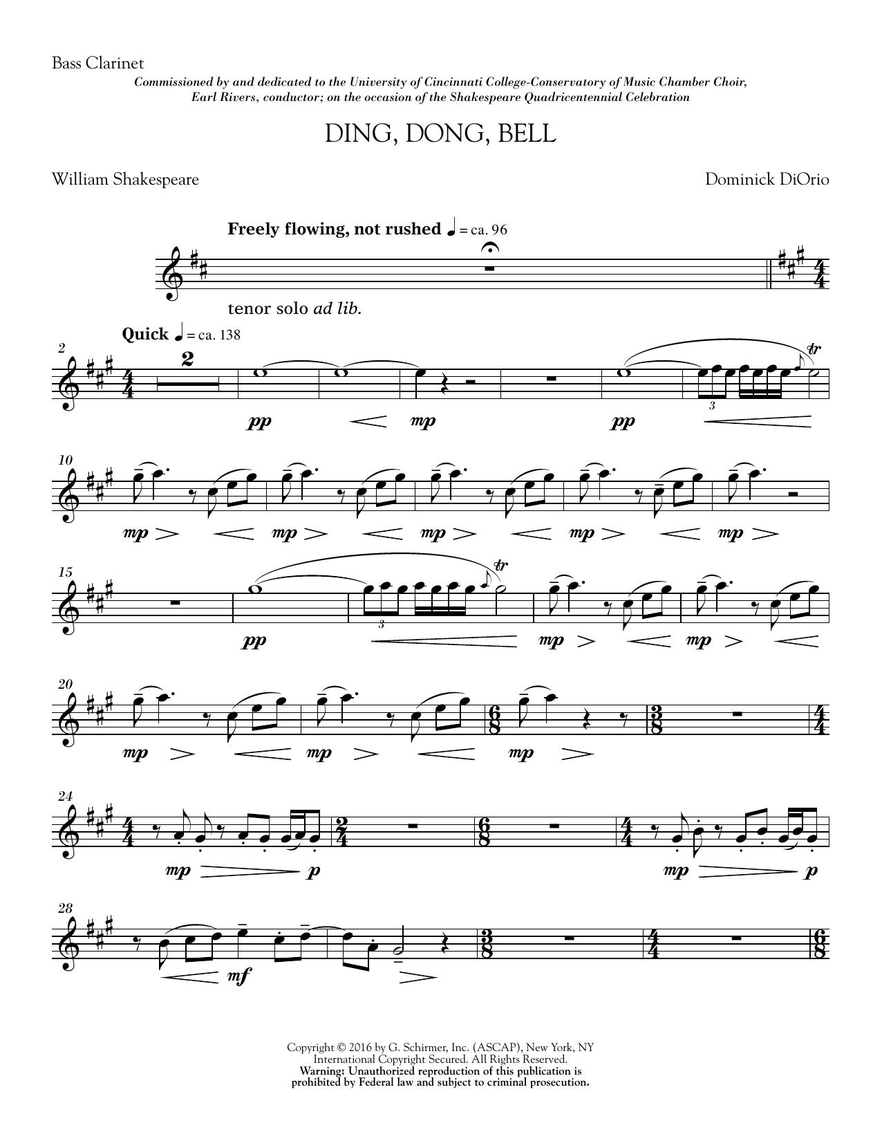 Preview Dominick DiOrio Ding, Dong, Bell - Bass Clarinet in Bb Pop sheet music, notes and chords for Choir Instrumental Pak, SKU: 356025 Download Dominick DiOrio Ding, Dong, Bell - Bass Clarinet in Bb sheet music and printable PDF score & Pop music notes