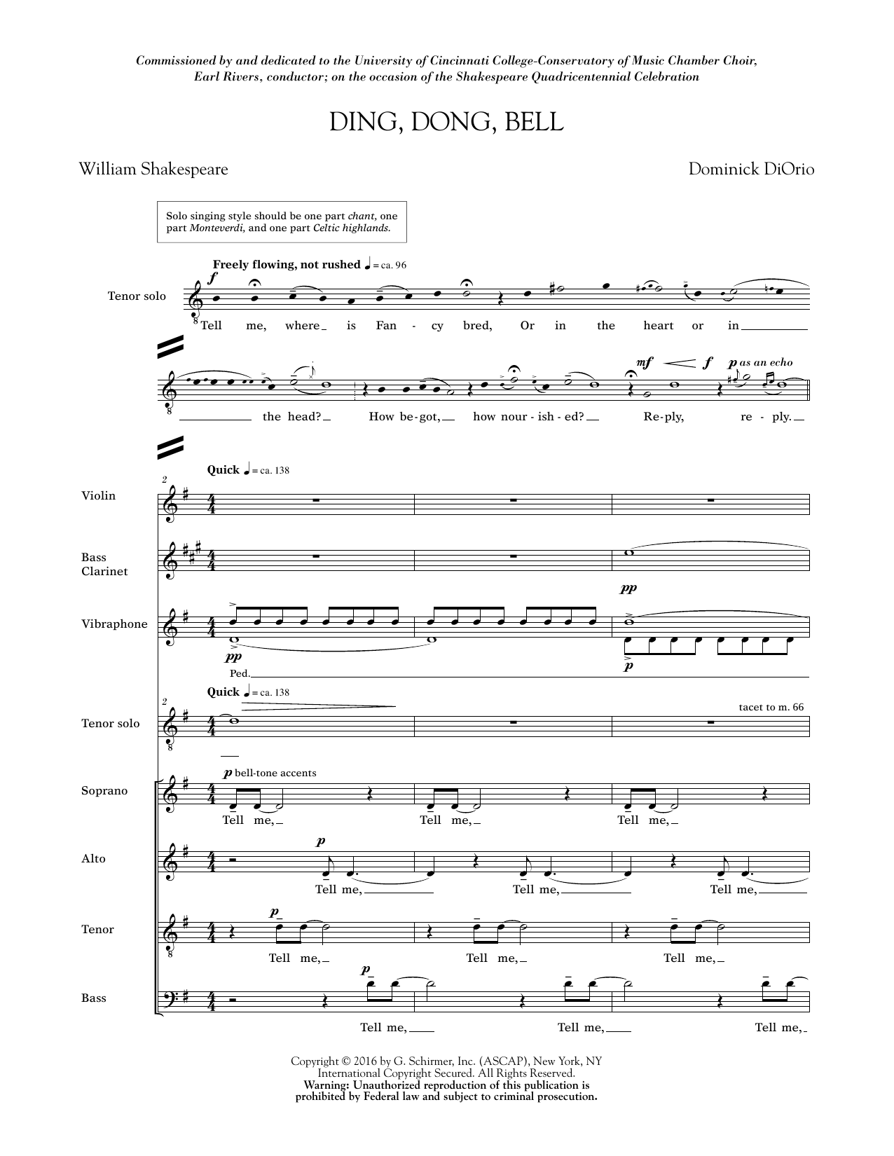 Download Dominick DiOrio Ding, Dong, Bell - Score sheet music and printable PDF score & Pop music notes