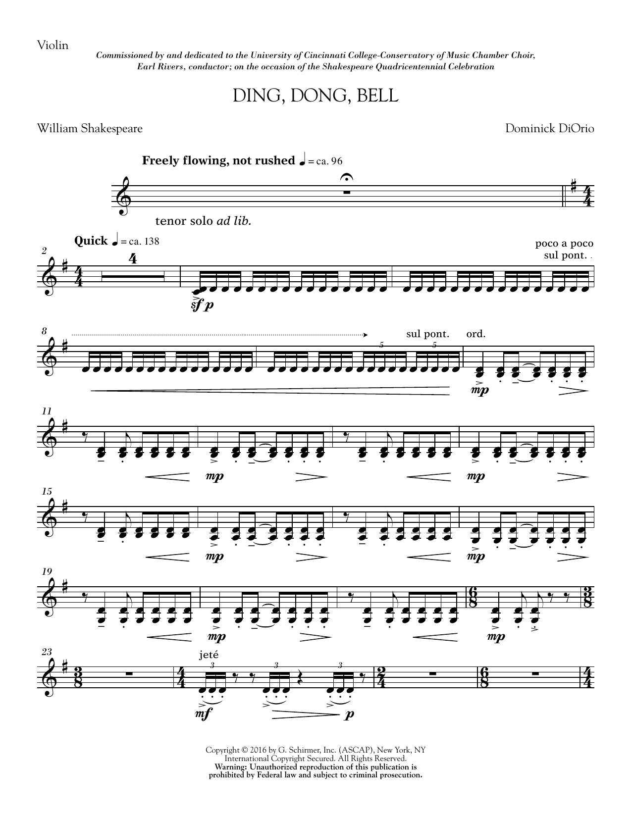 Download Dominick DiOrio Ding, Dong, Bell - Violin sheet music and printable PDF score & Pop music notes