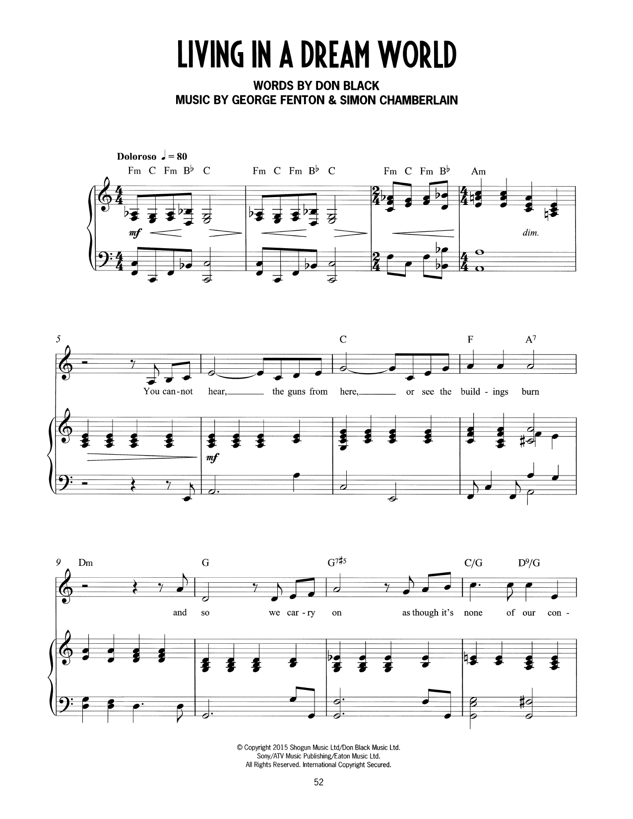 Don Black, George Fenton & Simon Chamberlain Living In A Dream World (from Mrs Henderson Presents) Sheet Music & Chords for Piano & Vocal - Download or Print PDF