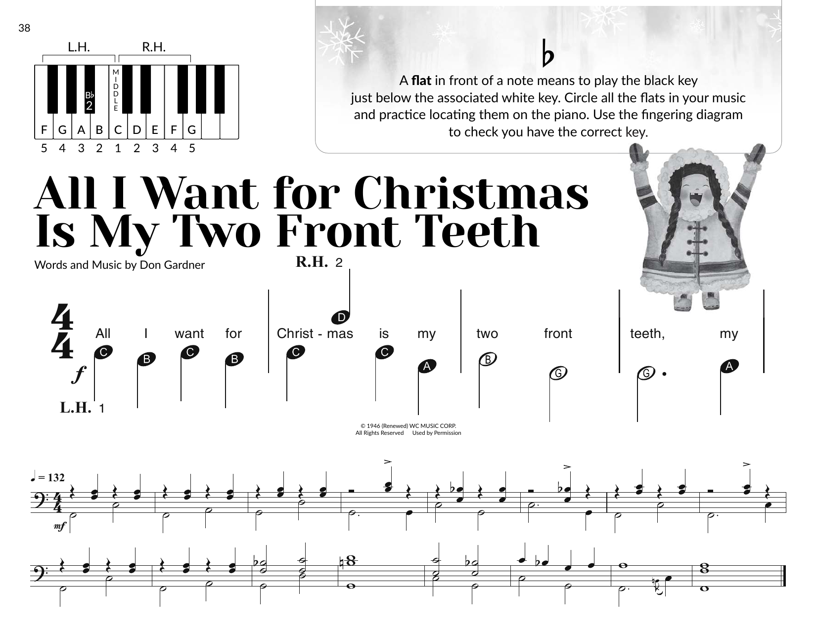 Don Gardner All I Want For Christmas Is My Two Front Teeth (arr. Brittany McCorriston) Sheet Music & Chords for Very Beginner Piano - Download or Print PDF
