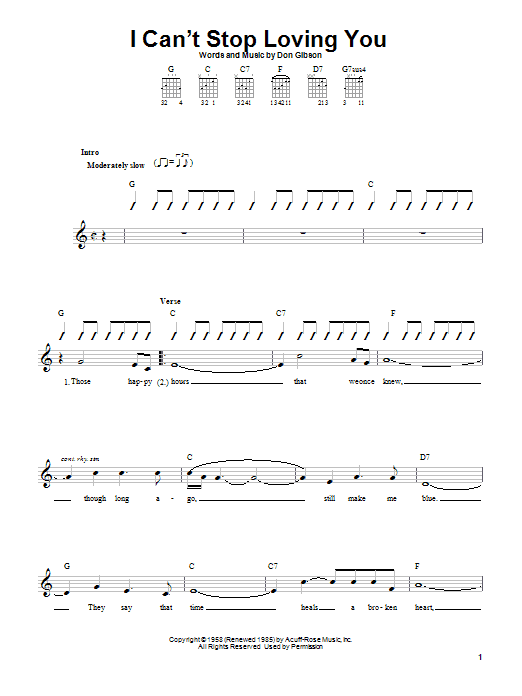 Preview Don Gibson I Can't Stop Loving You Soul sheet music, notes and chords for Melody Line, Lyrics & Chords, SKU: 32144 Download Don Gibson I Can't Stop Loving You sheet music and printable PDF score & Soul music notes