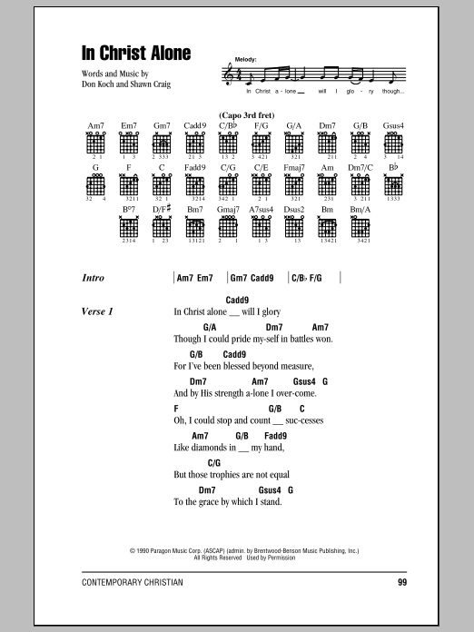 Preview Don Koch In Christ Alone Pop sheet music, notes and chords for Lyrics & Chords, SKU: 82124 Download Don Koch In Christ Alone sheet music and printable PDF score & Pop music notes