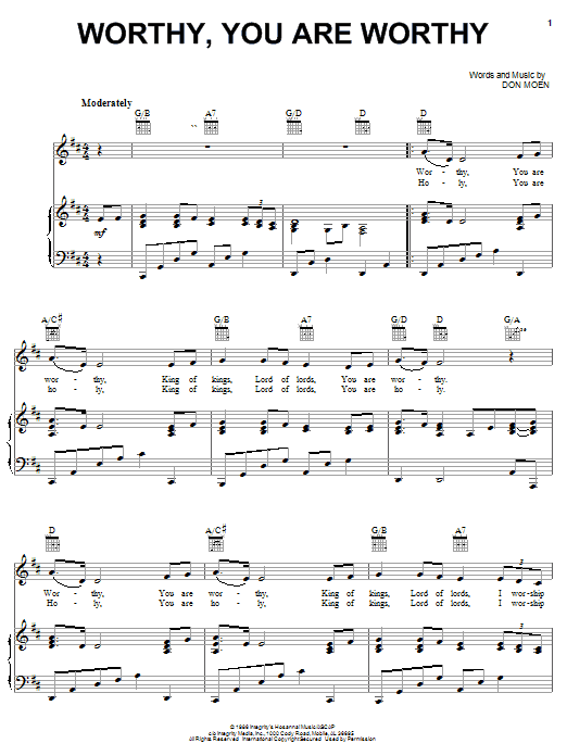 Preview Don Moen Worthy, You Are Worthy Pop sheet music, notes and chords for Easy Piano, SKU: 55521 Download Don Moen Worthy, You Are Worthy sheet music and printable PDF score & Pop music notes