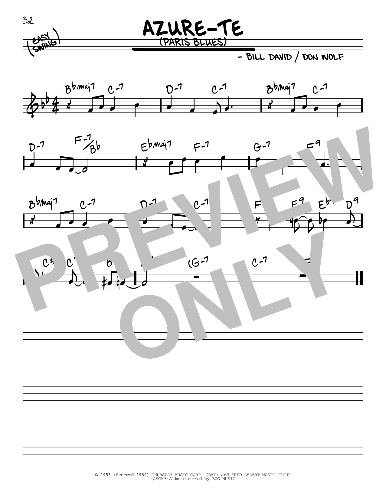 Download Don Wolf Azure-Te (Paris Blues) sheet music and printable PDF score & Jazz music notes